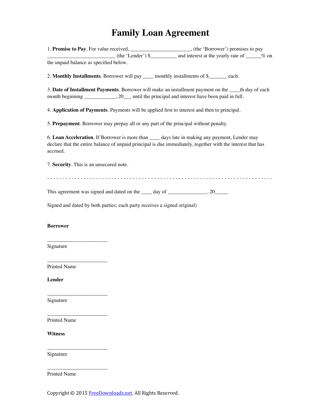 Download Family Loan Agreement Template  PDF  RTF  Word Intended For Blank Loan Agreement Template