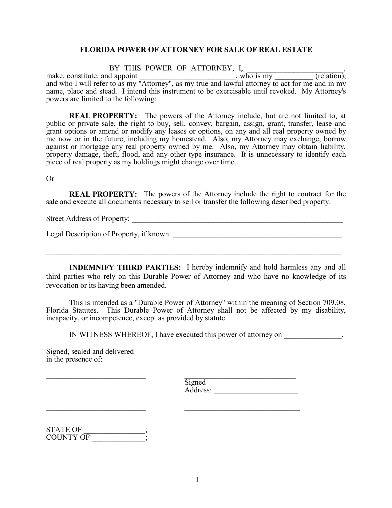 Download Florida Real Estate Power of Attorney Form | PDF