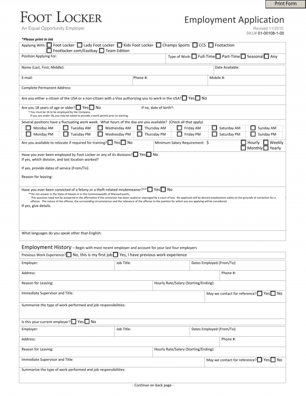 Download Foot Locker Job Application Form – Careers | PDF ...