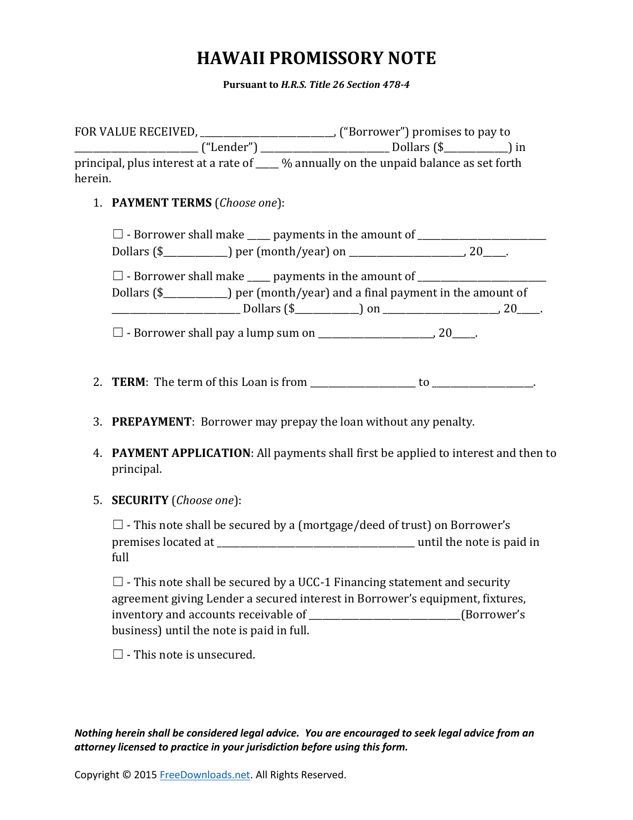 contract law notes pdf Hawaii Word RTF Note Promissory Download PDF   Form