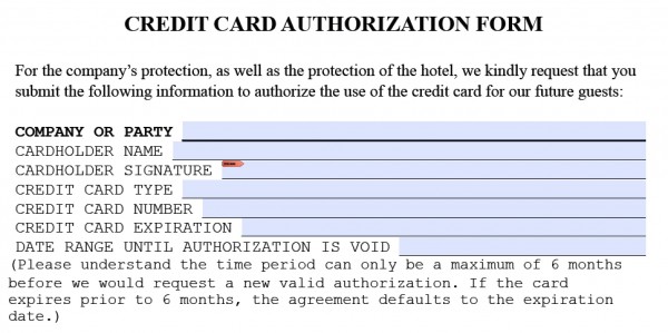 Download Holiday Inn Credit Card Authorization Form Template Pdf Word 9267