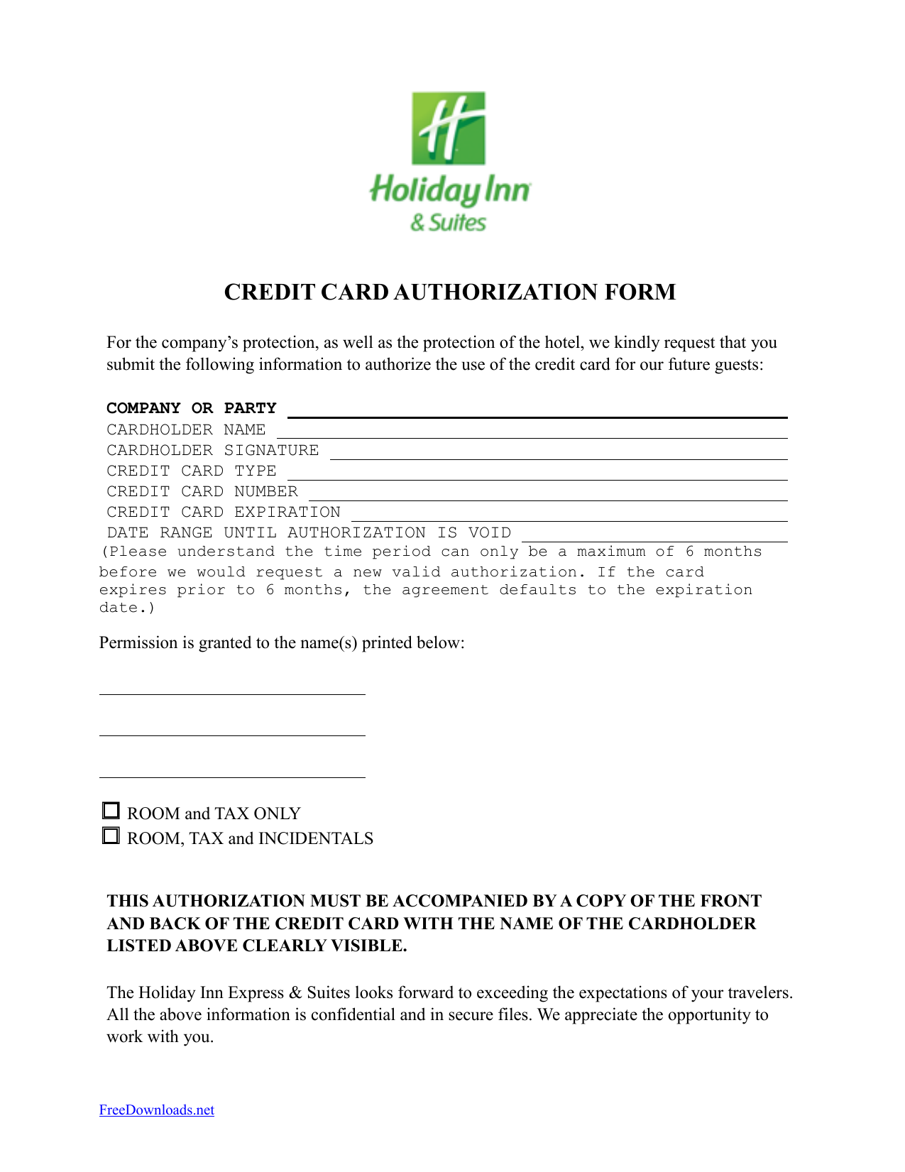 Payment Card Authorization Form Holiday Inn