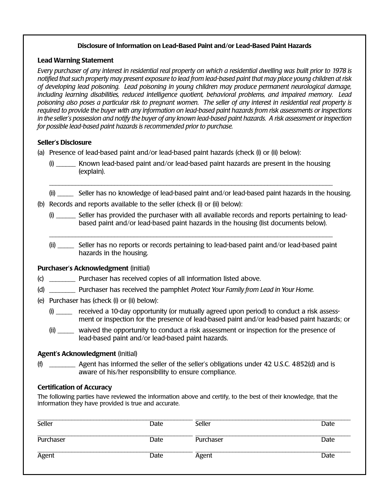 Download HUD Disclosure Of Lead Based Paint Sale Of Residence PDF 