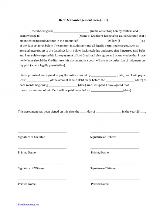 Download IOU (I Owe You) Debt Acknowledgment Form | PDF | RTF | Word ...