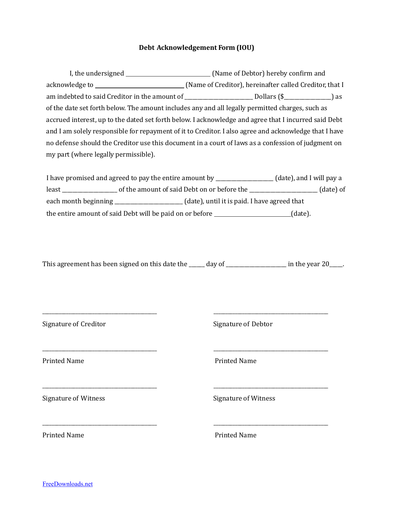 Download IOU (I Owe You) Debt Acknowledgment Form | PDF | RTF | Word