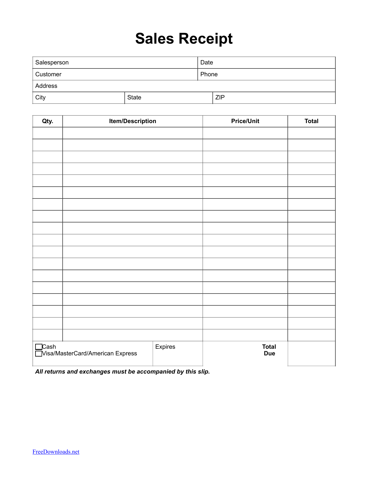 Printable Itemized Receipt Template