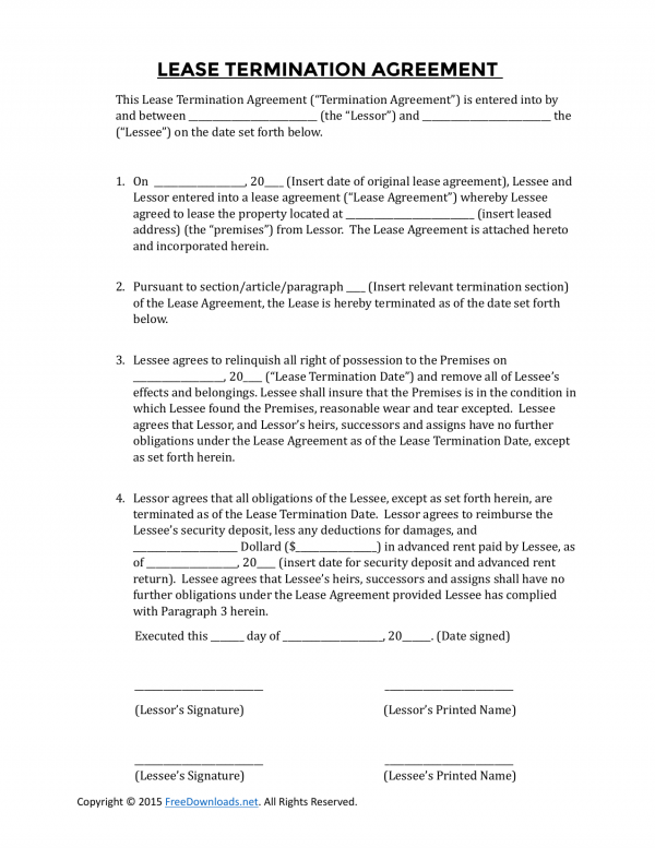 Download Early Lease Termination Agreement | PDF | Word | FreeDownloads.net