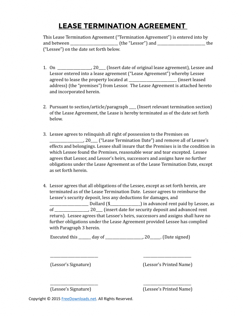 Termination Agreement Template Word