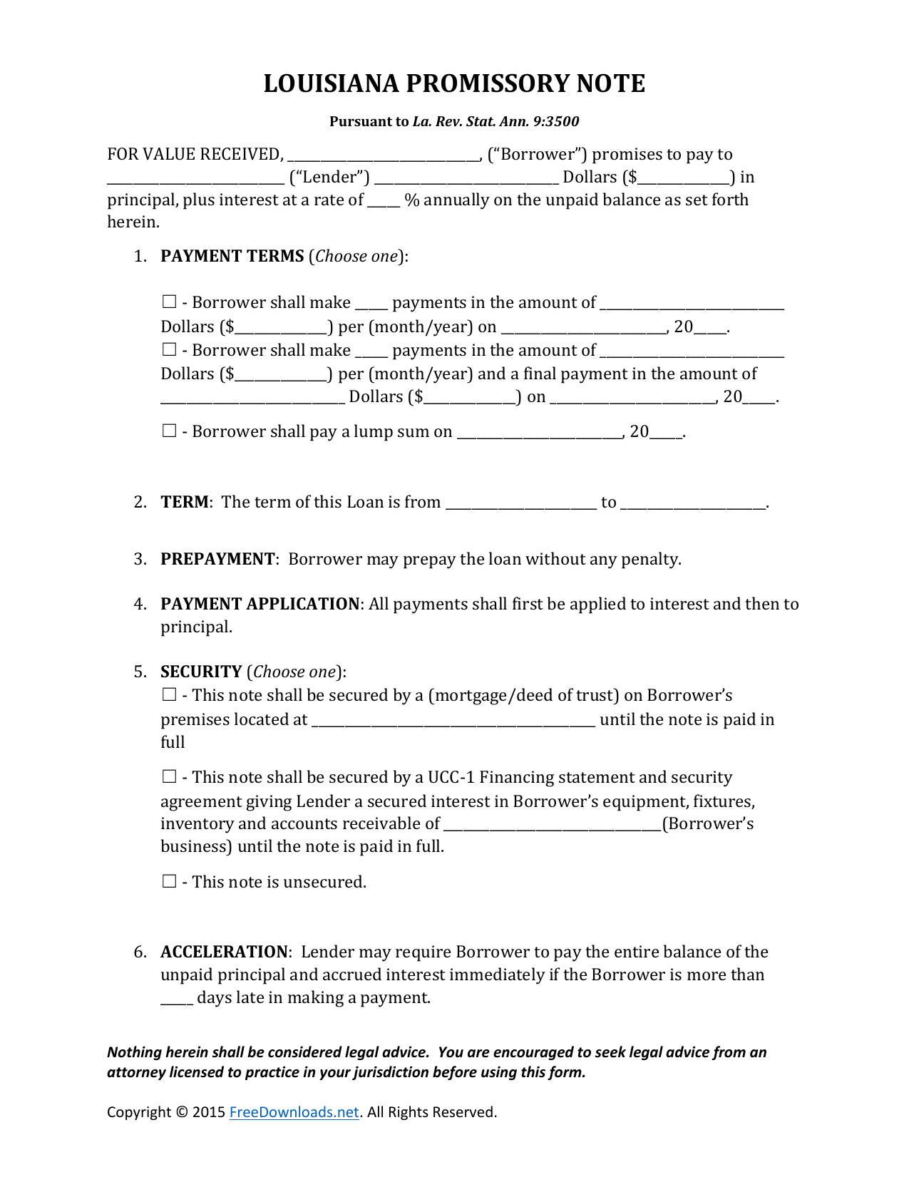 Download Louisiana Promissory Note Form PDF RTF Word