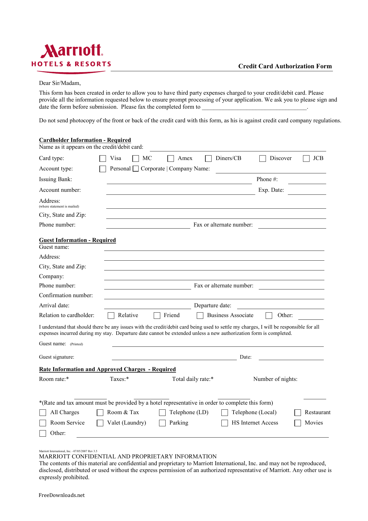 Download Marriott Credit Card Authorization Form Template Pdf 5282