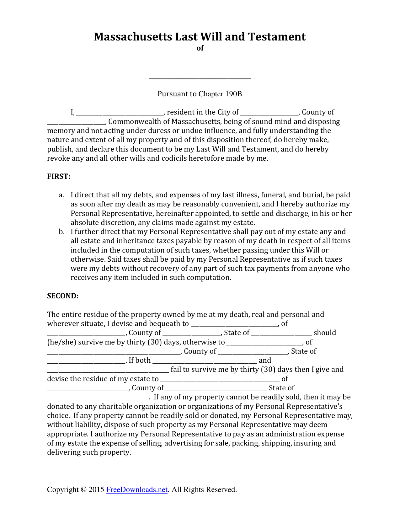 Download Massachusetts Last Will And Testament Form PDF RTF Word 