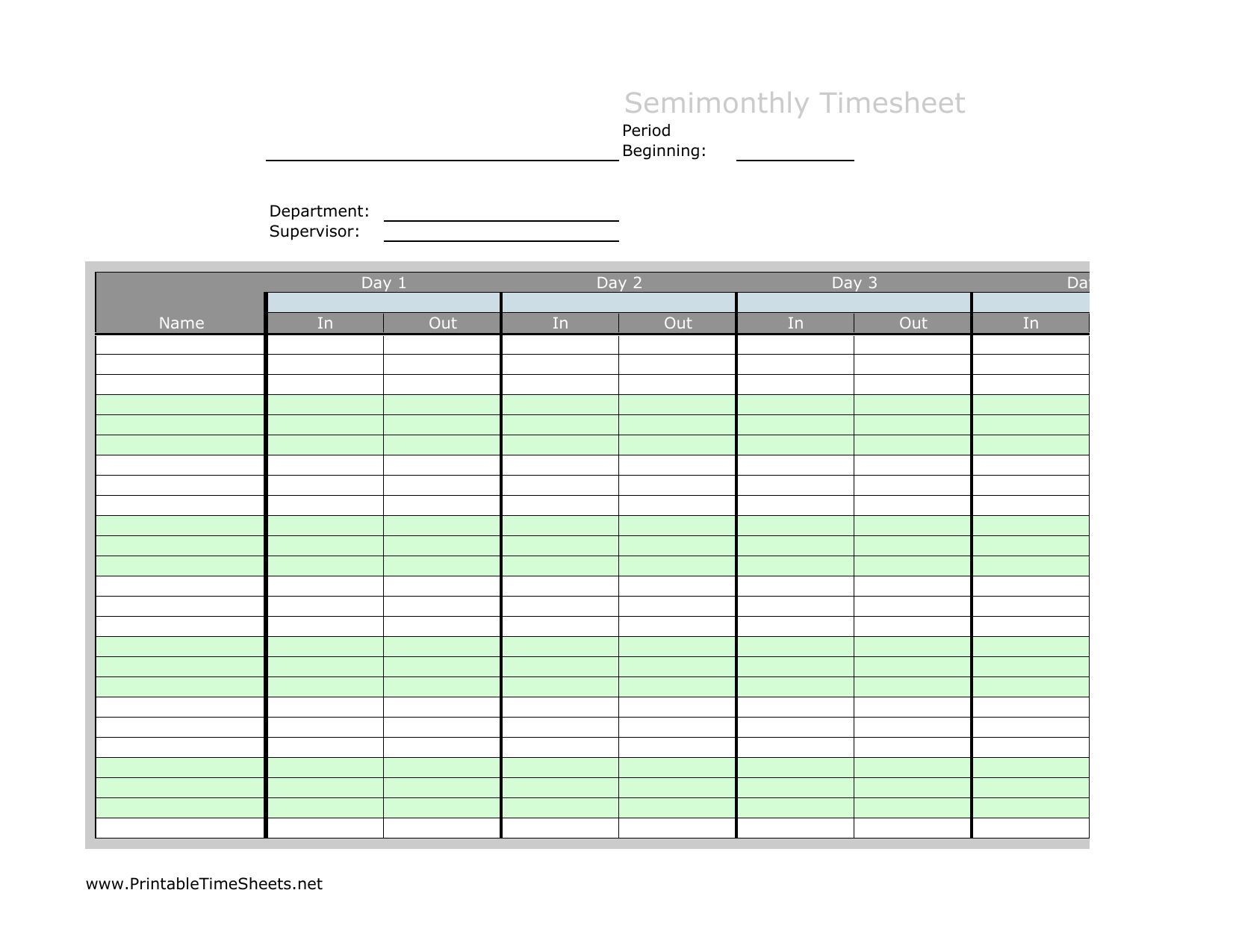 Monthly Excel Time Card Template