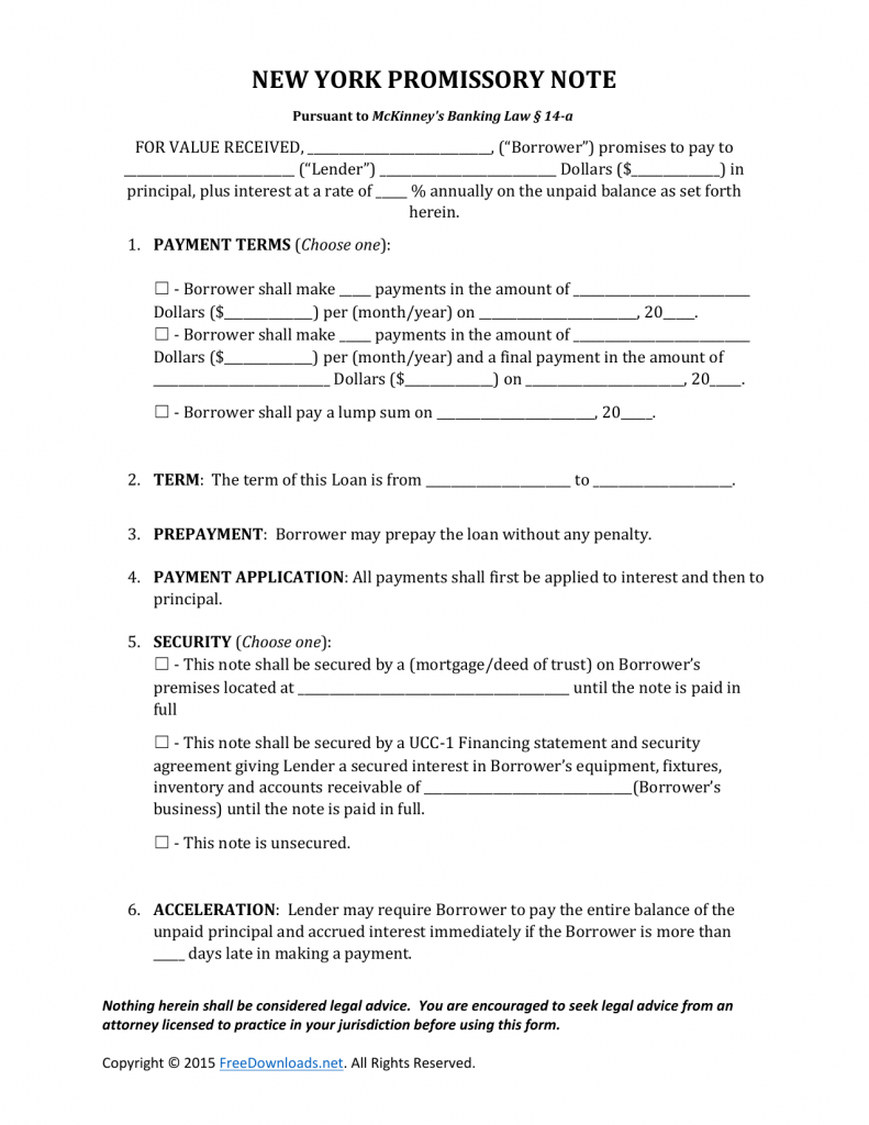 Download New York Promissory Note Form PDF RTF Word 