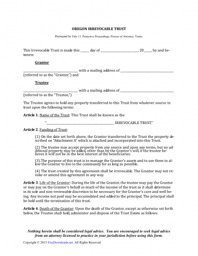 Download Oregon Irrevocable Living Trust Form | PDF | RTF | Word ...