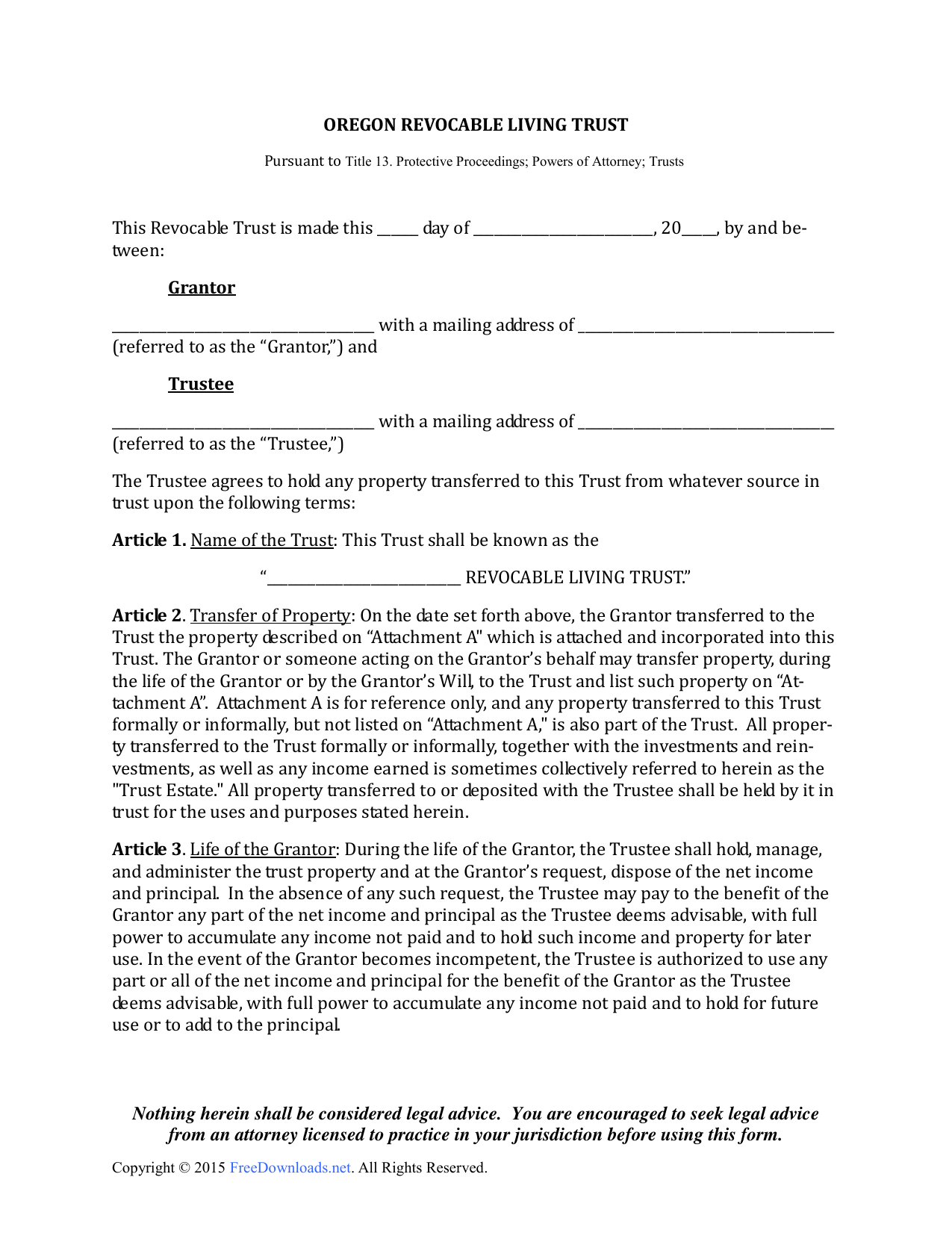 Download Oregon Revocable Living Trust Form | PDF | RTF ...