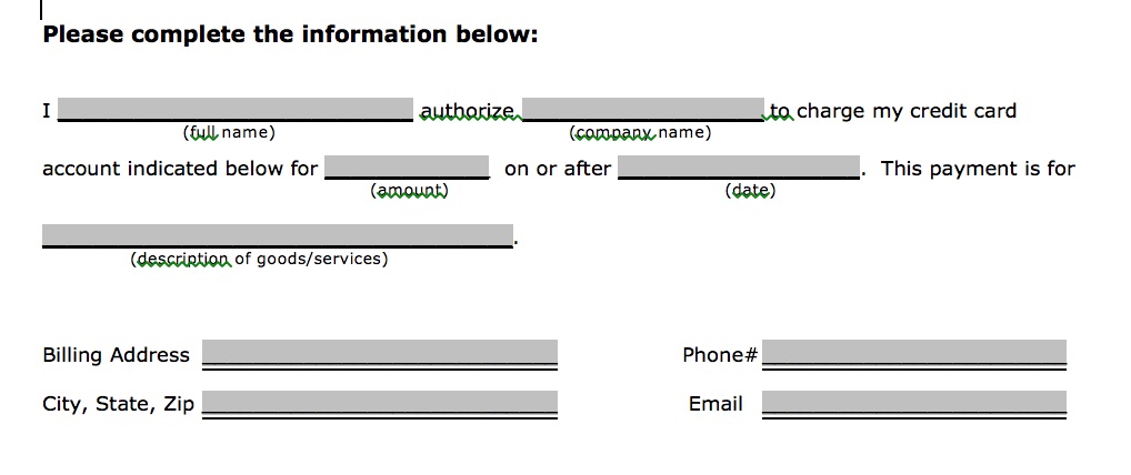 Download One 1 Time Credit Card Authorization Payment Form Pdf Rtf Word Freedownloads Net