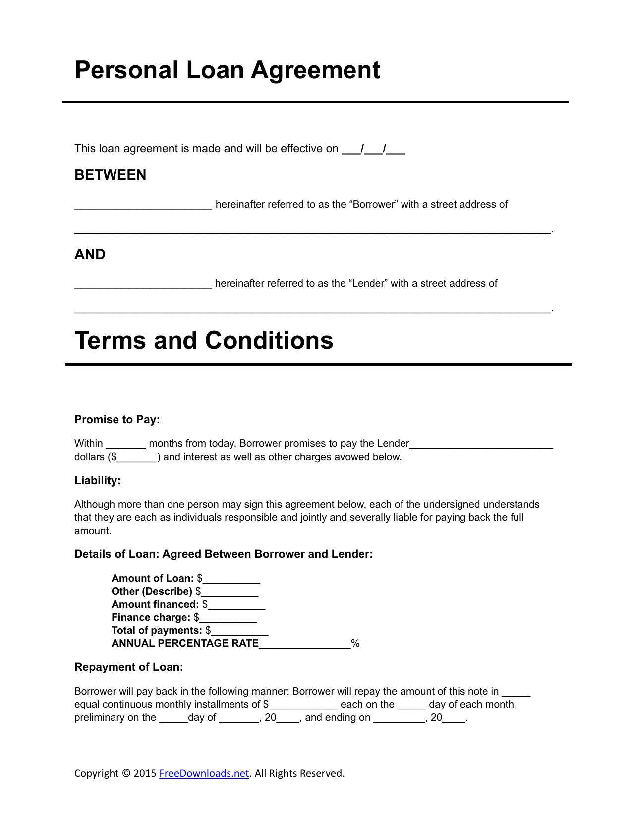 Download Personal Loan Agreement Template  PDF  RTF  Word For Free Promissory Note Template For Personal Loan