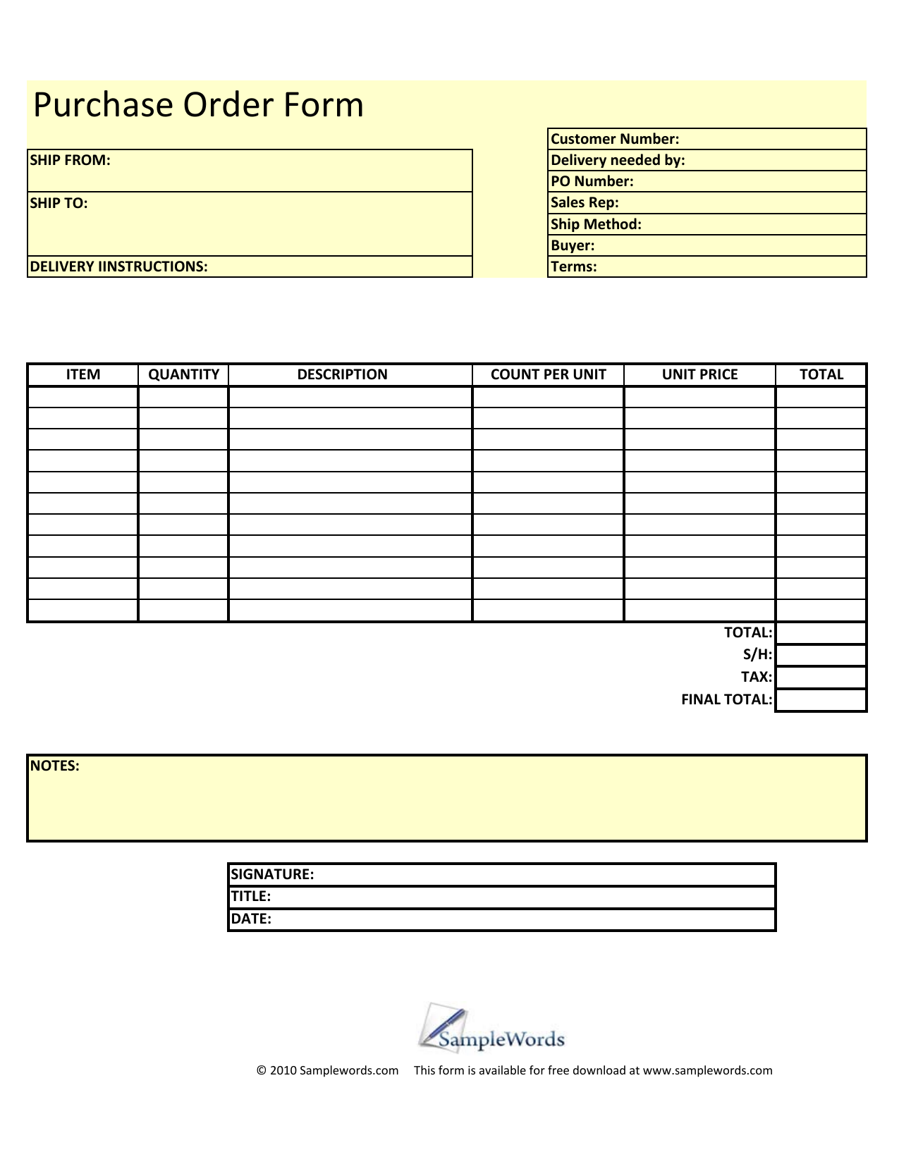 Purchase Order Request Form Template Excel Templates