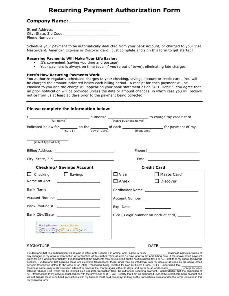 Recurring Payment Authorization Form Template