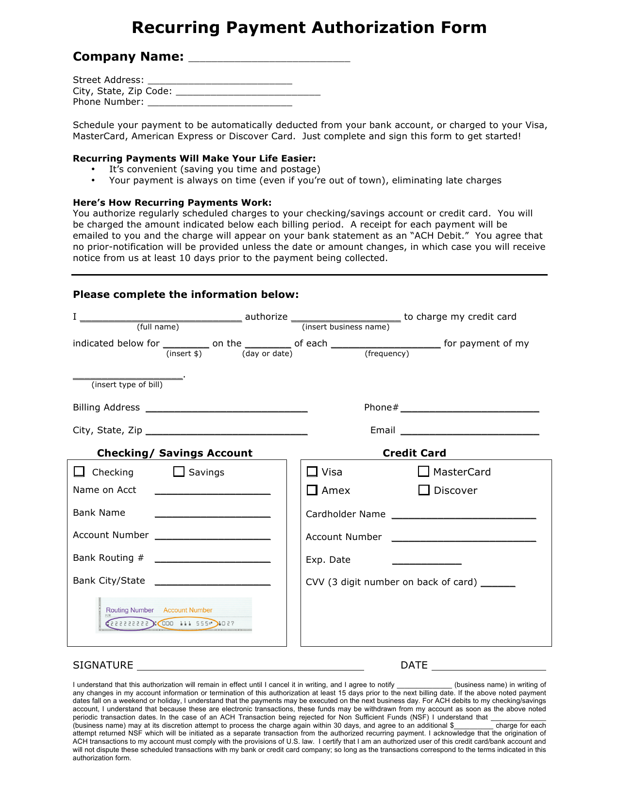 Free Ach Authorization Form Template