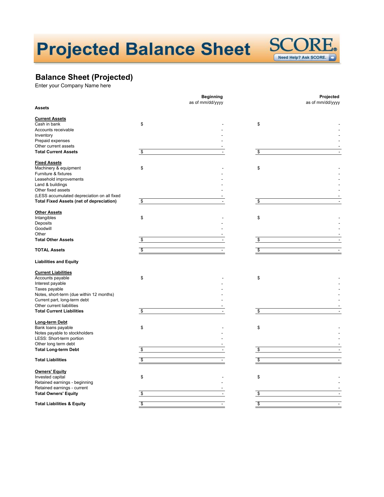 Download Projected Balance Sheet Template Excel PDF RTF Word