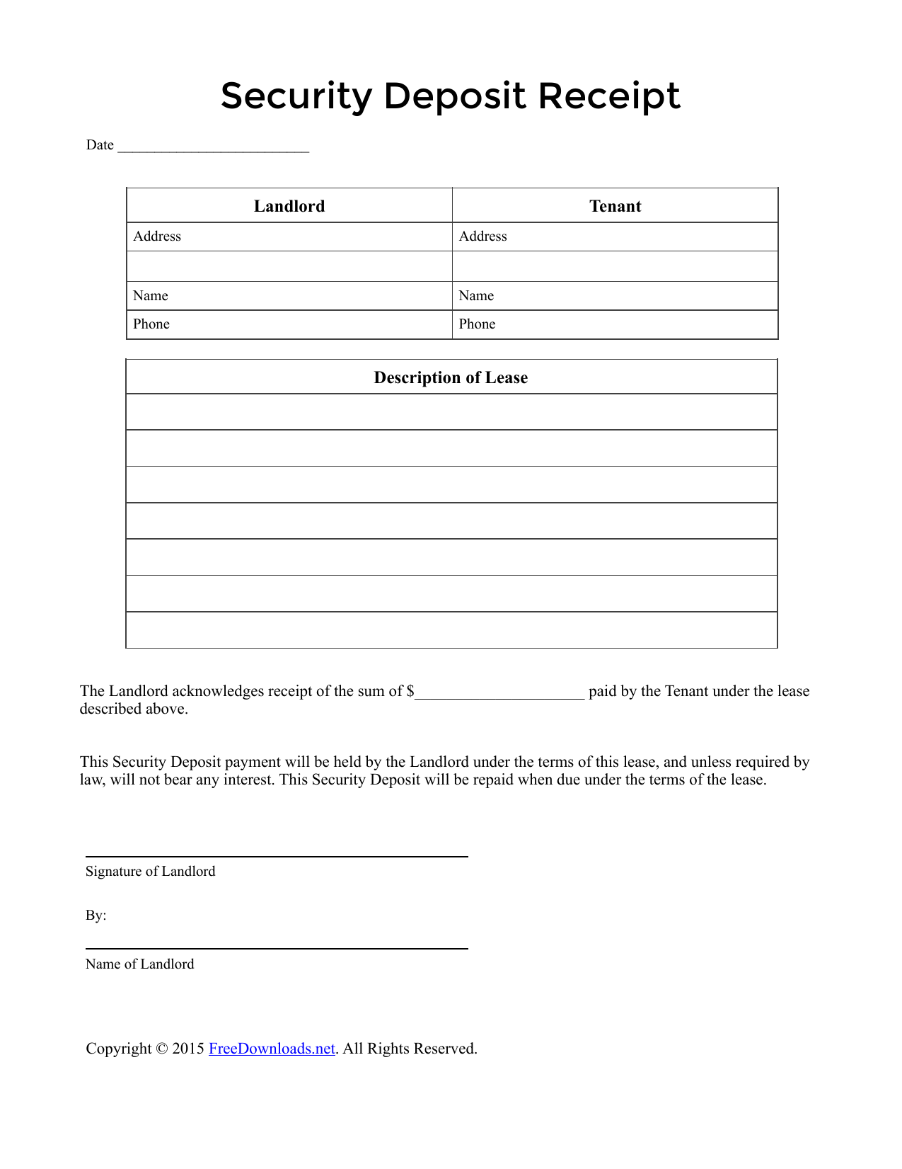 Lease Deposit Receipt Template