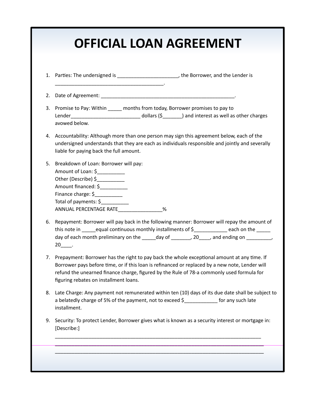 Download Simple Loan Agreement Template  PDF  RTF  Word Within Blank Loan Agreement Template