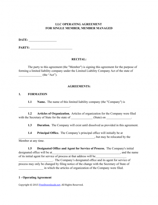 Download Single Member LLC Operating Agreement Template | PDF | RTF ...