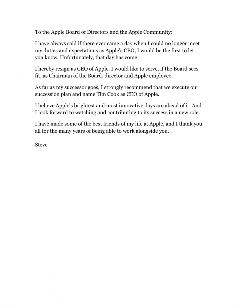 Download Steve Jobs’ Resignation Letter To Apple Inc. PDF RTF Word