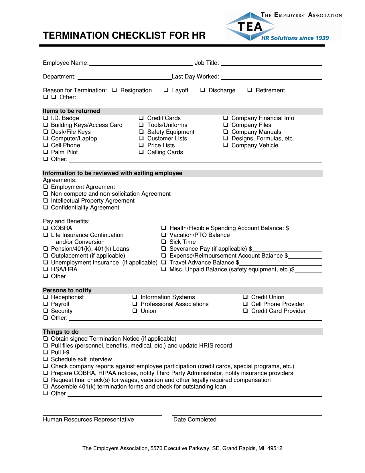 Download Termination Checklist Template Excel Pdf