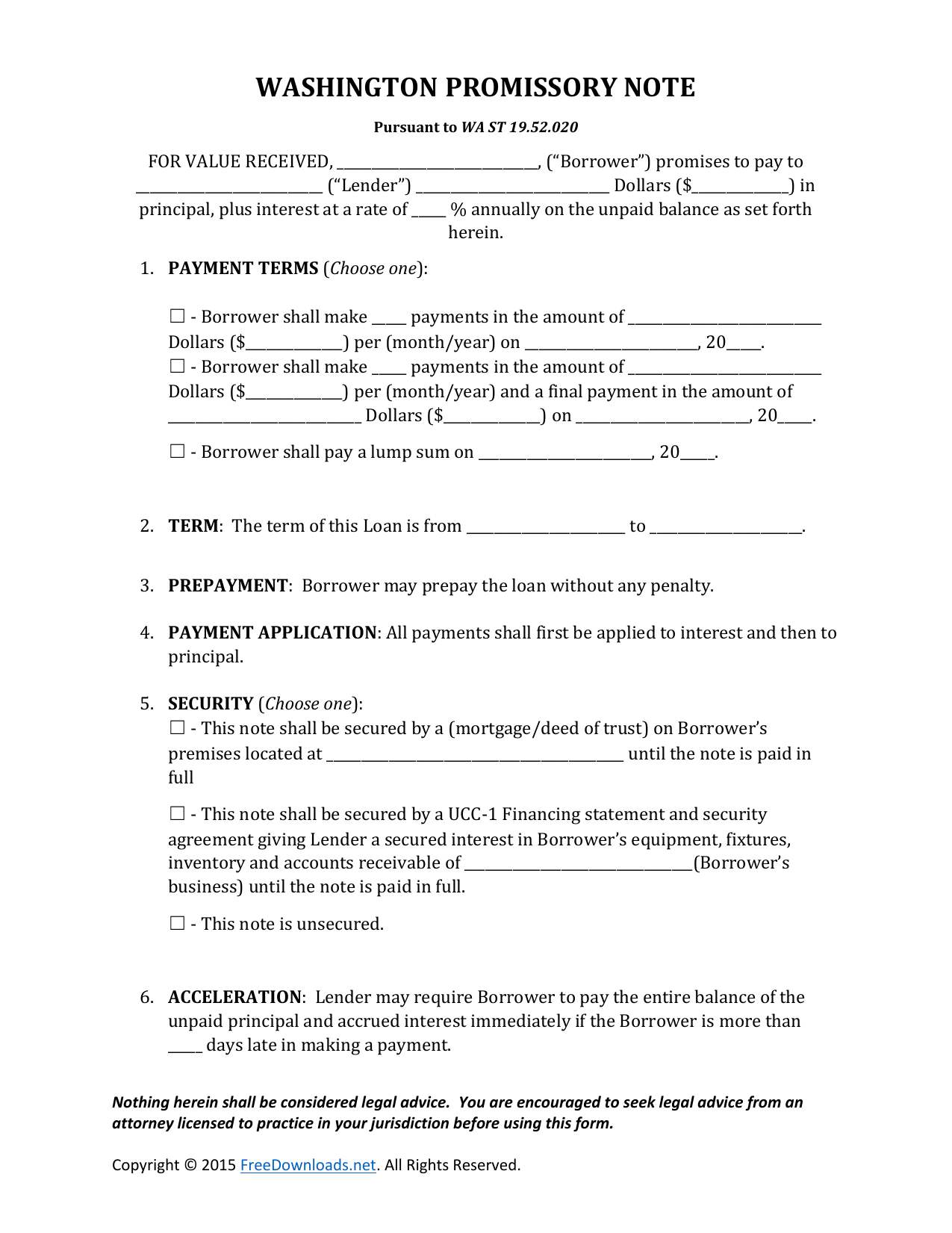 Download Washington Promissory Note Form PDF RTF Word
