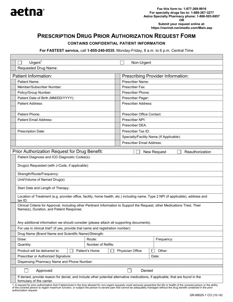 Download AETNA Prescription Drug Authorization Request Form PDF RTF